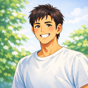 腸内環境が改善して便秘とガスの悩みが減り体調が良くなった男性のイラスト