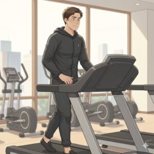 飲酒翌日にジムで軽く有酸素運動をする男性|脂肪燃焼ではなく回復目的の運動イメージ