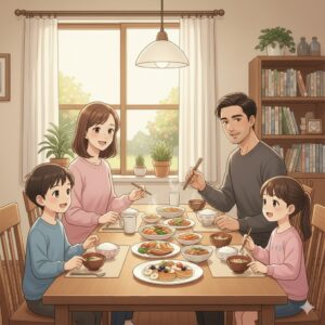 飲み過ぎた翌日の夜に家族と普通に夕食をとる様子|我慢せず体重をリセットする夜の過ごし方