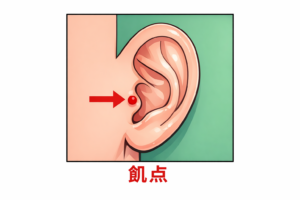 耳にある食欲抑制のツボ飢点の位置を示したイラスト|食欲コントロールに使われる耳のツボ